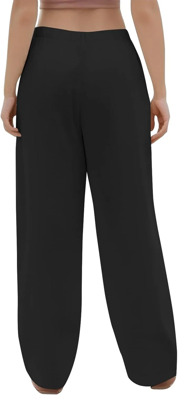 Linen Wide Leg Pants for Women Casual High Waisted Loose Fit Palazzo Pants Summer Flowy Lounge Trousers with Pockets