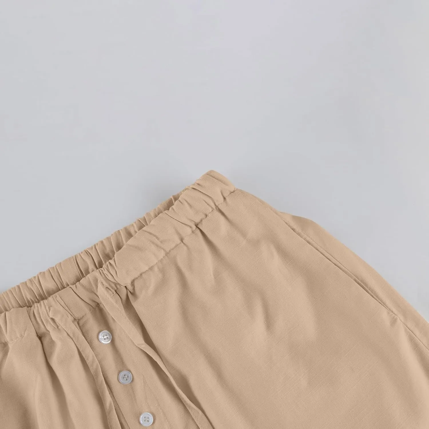 Linen Wide Leg Pants for Women Casual High Waisted Loose Fit Palazzo Pants Summer Flowy Lounge Trousers with Pockets