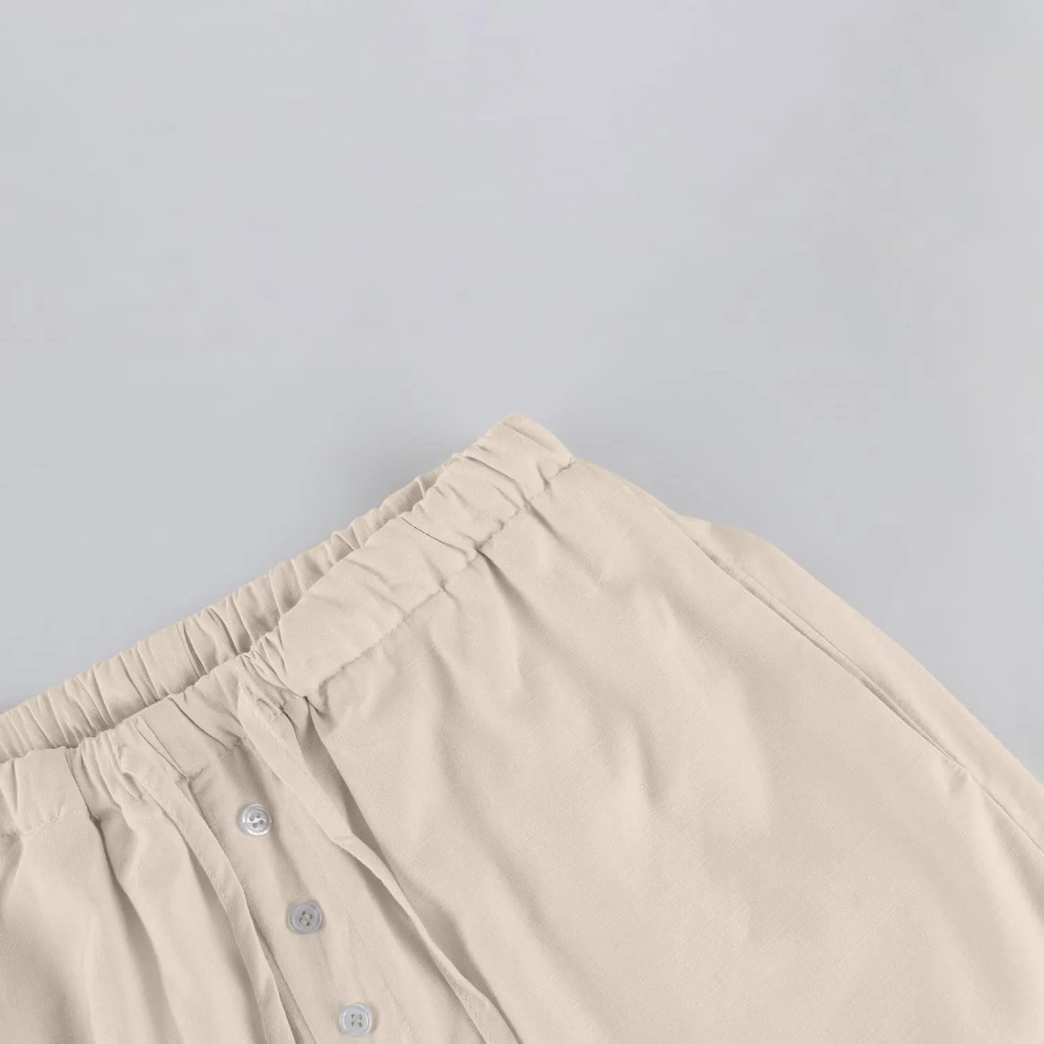 Linen Wide Leg Pants for Women Casual High Waisted Loose Fit Palazzo Pants Summer Flowy Lounge Trousers with Pockets