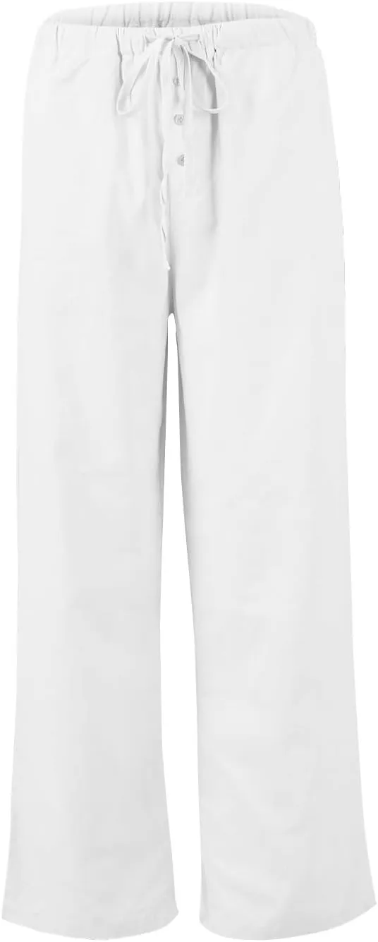 Linen Wide Leg Pants for Women Casual High Waisted Loose Fit Palazzo Pants Summer Flowy Lounge Trousers with Pockets