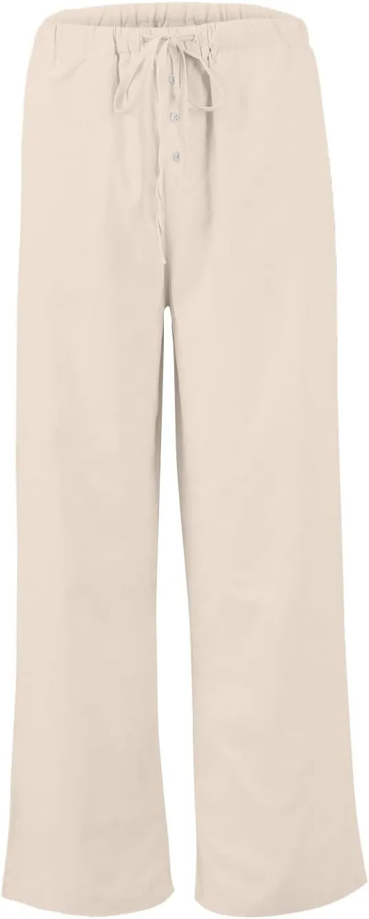 Linen Wide Leg Pants for Women Casual High Waisted Loose Fit Palazzo Pants Summer Flowy Lounge Trousers with Pockets