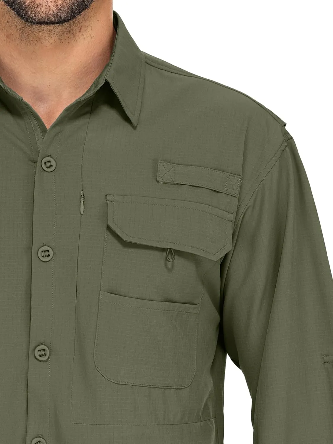 linlon Mens Safari Shirts Long Sleeve UV Protection Hiking Fishing UPF 50  Quick Dry Cooling Camping Travel Shirts