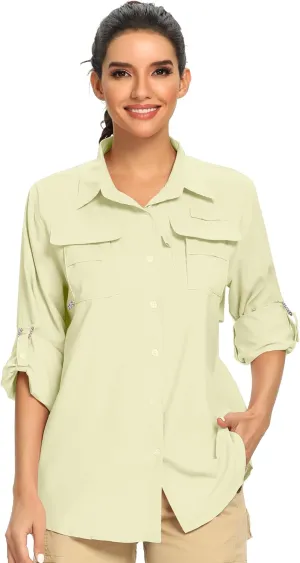 linlon Womens Safari Shirts Long Sleeve UV Protection Hiking Fishing UPF 50  Quick Dry Cooling Camping Travel Shirts