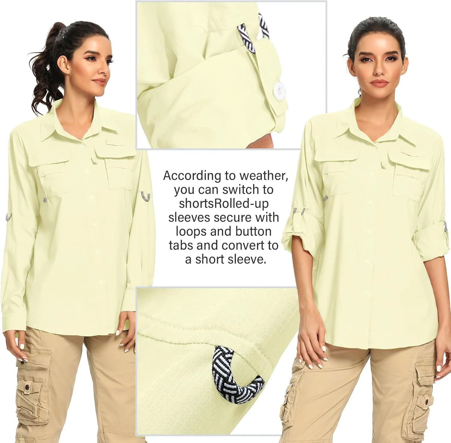 linlon Womens Safari Shirts Long Sleeve UV Protection Hiking Fishing UPF 50  Quick Dry Cooling Camping Travel Shirts
