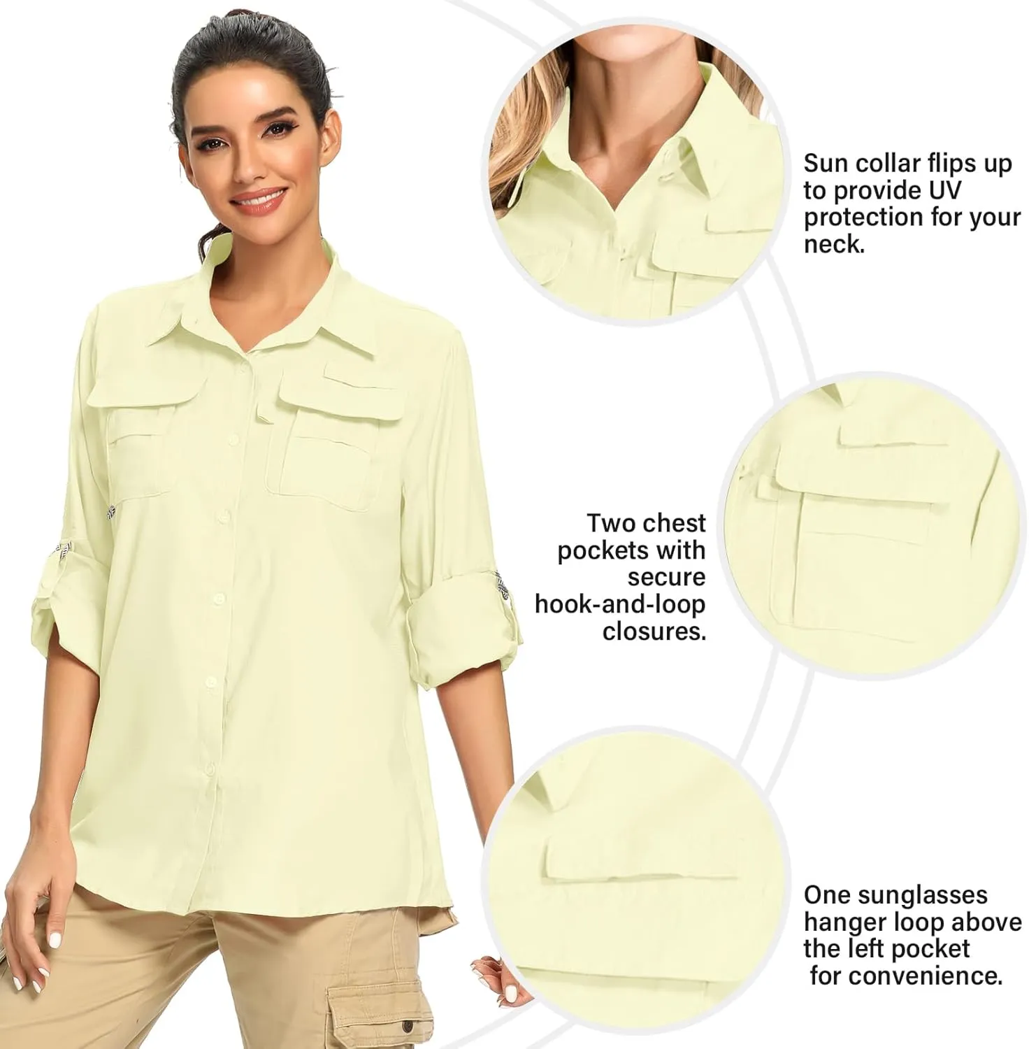 linlon Womens Safari Shirts Long Sleeve UV Protection Hiking Fishing UPF 50  Quick Dry Cooling Camping Travel Shirts