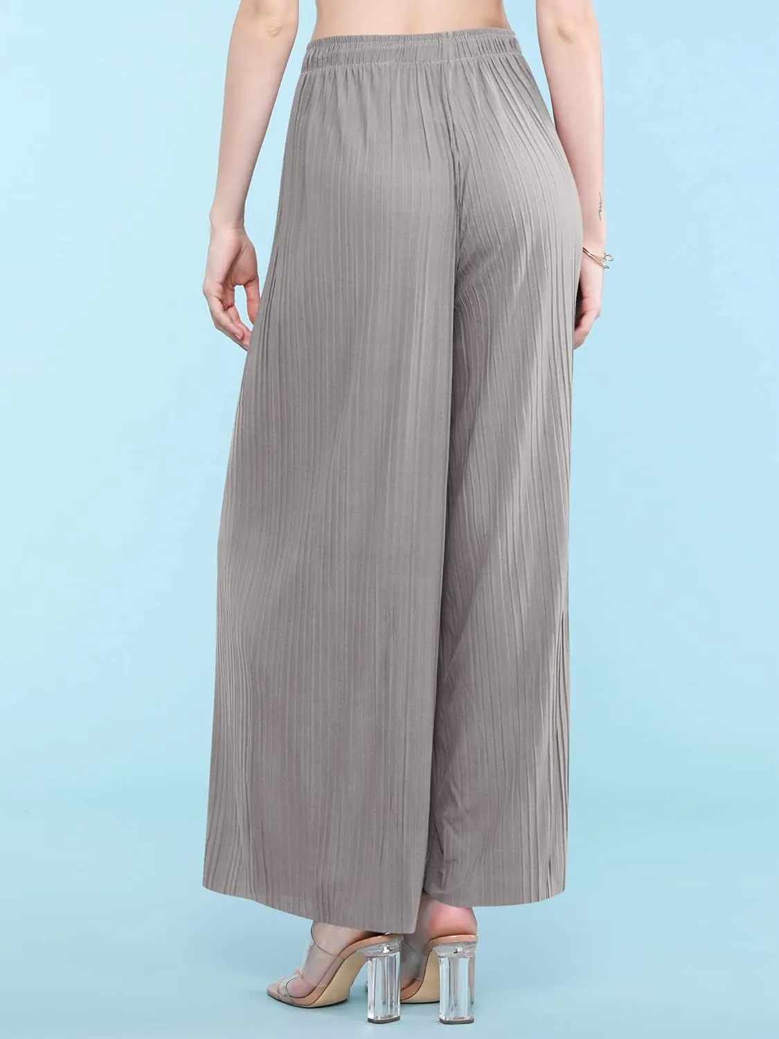 Lock and Love Womens Pleated Wide Leg Palazzo Maxi Pants with Drawstring or Elastic Band