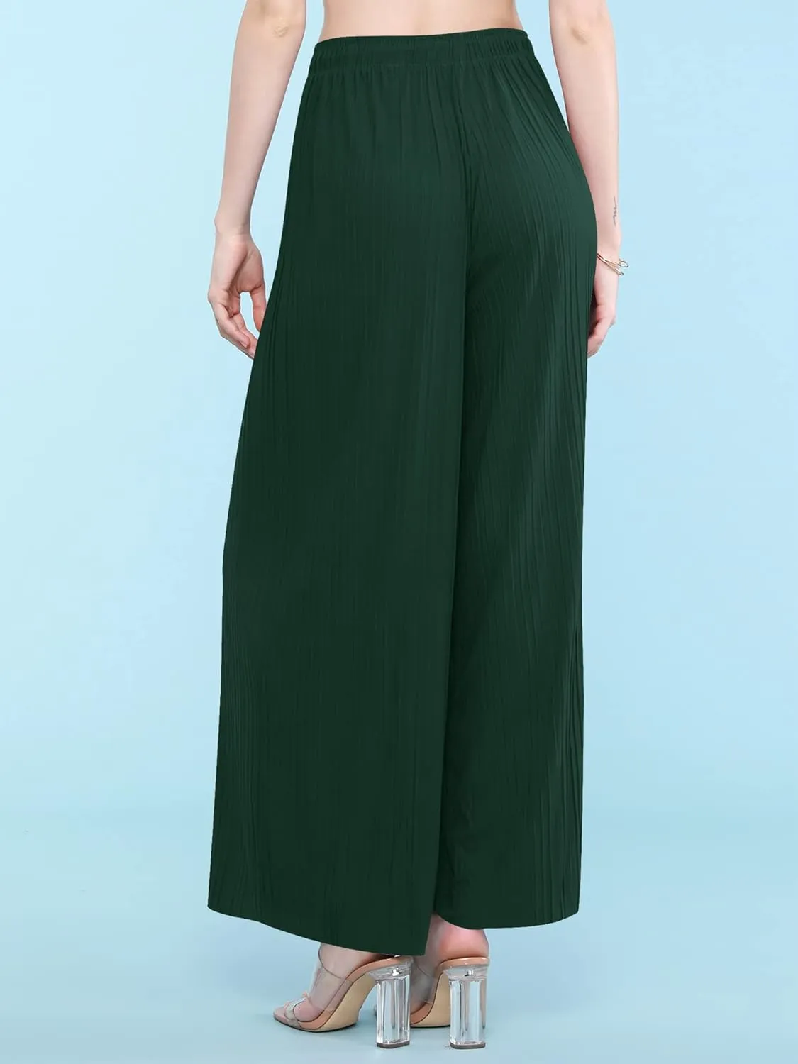 Lock and Love Womens Pleated Wide Leg Palazzo Maxi Pants with Drawstring or Elastic Band