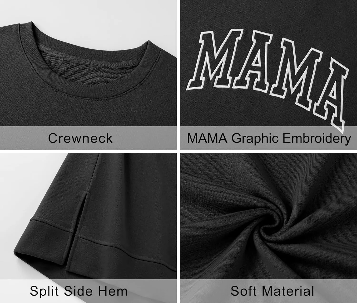 LOMON Long Sleeve Mama Shirts for Women Crewneck Oversized Tshirts Split Side Graphic Tees Fall Pullover Tops