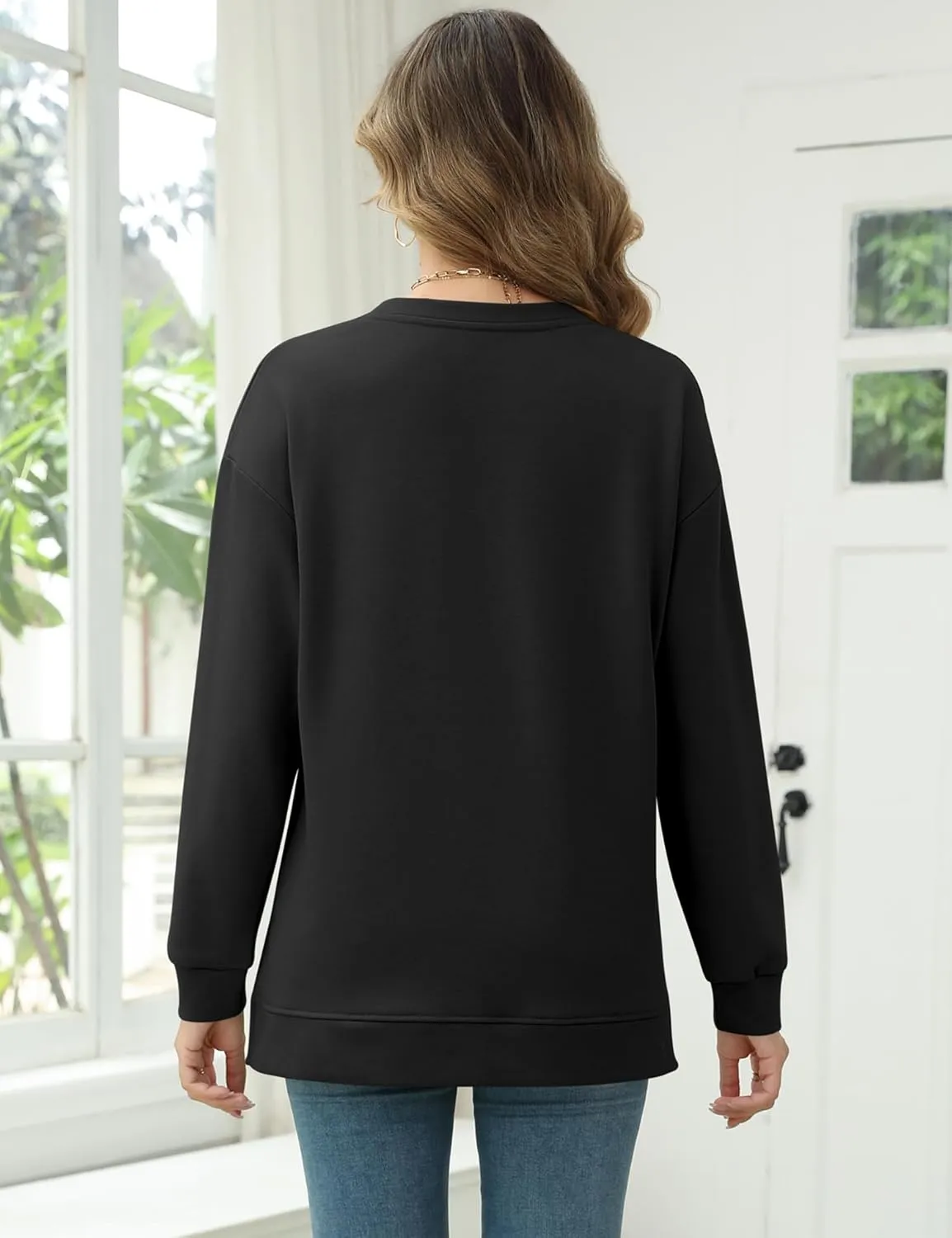 LOMON Long Sleeve Mama Shirts for Women Crewneck Oversized Tshirts Split Side Graphic Tees Fall Pullover Tops