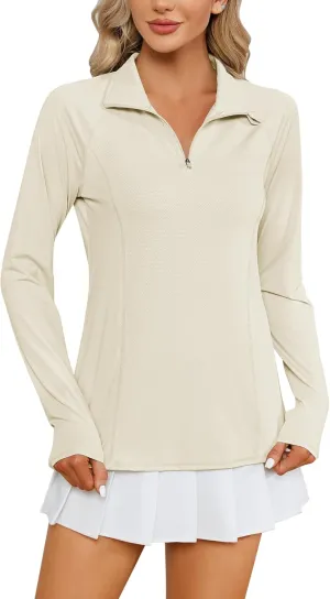 LOMON Women Long Sleeve Shirts Sun Protection 1/4 Zip Summer Quick Dry Hiking Shirts Quarter Zip Pullover for Women