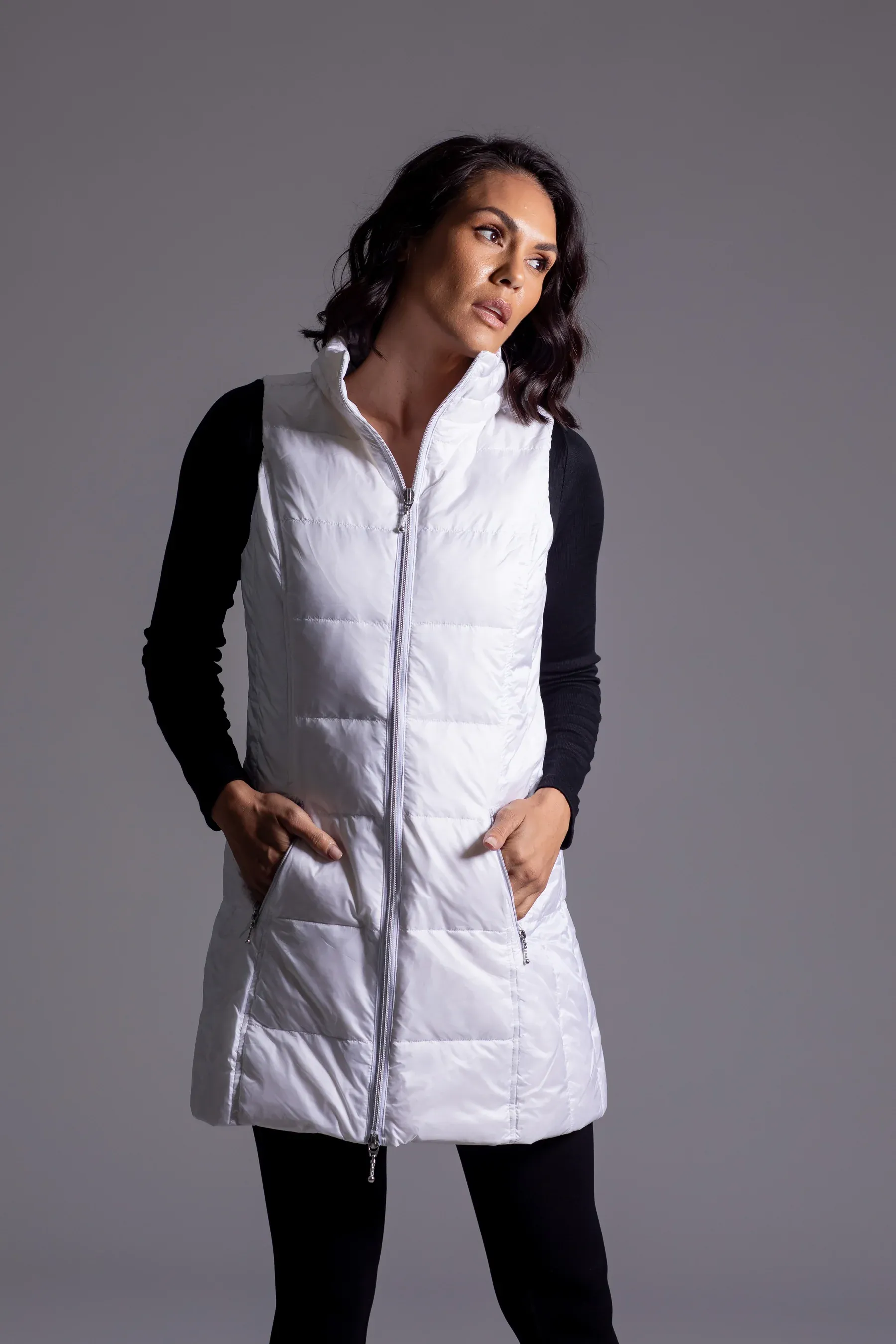 Long Down Vest [White-50171]