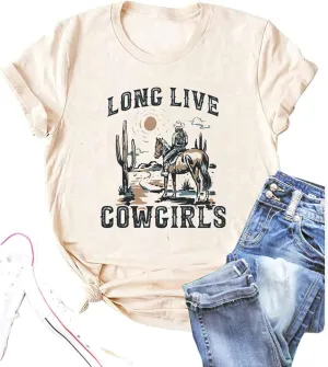Long Live Cowboys Shirts Women Western Vintage Graphic Tees Funny Letter Print Country Music Tshirt