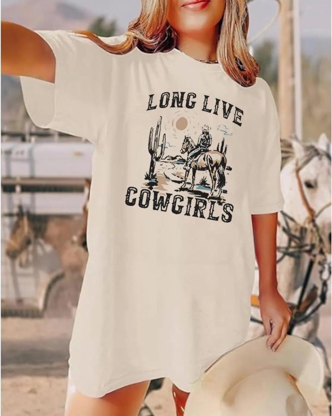Long Live Cowboys Shirts Women Western Vintage Graphic Tees Funny Letter Print Country Music Tshirt