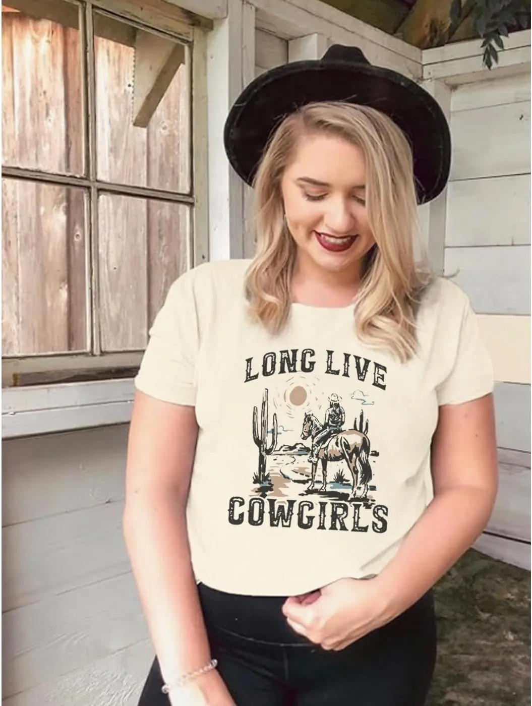 Long Live Cowboys Shirts Women Western Vintage Graphic Tees Funny Letter Print Country Music Tshirt