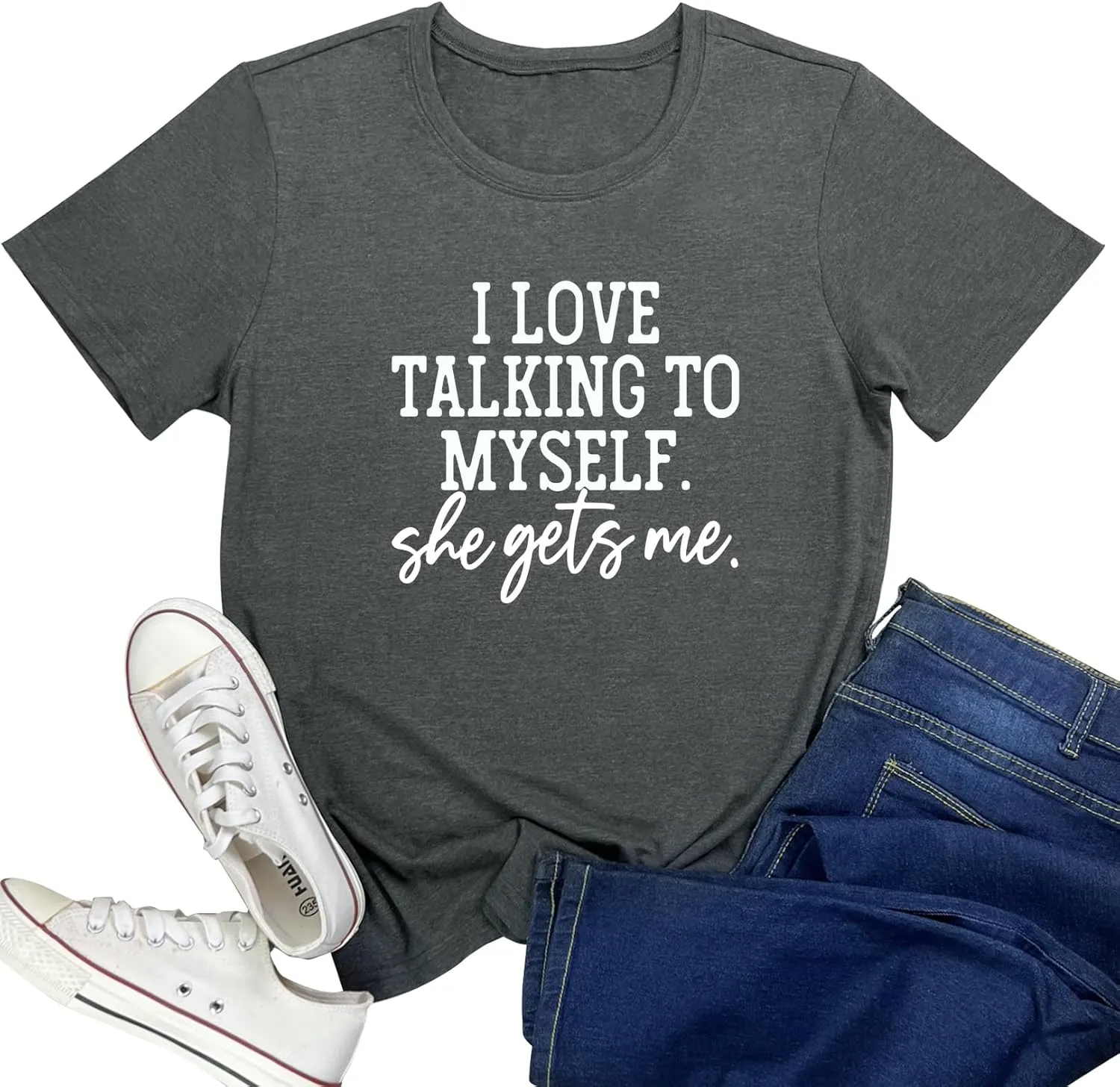 LOOKFACE I Love Talking to Myself She Gets me Women Graphic Shirts Cute Tees