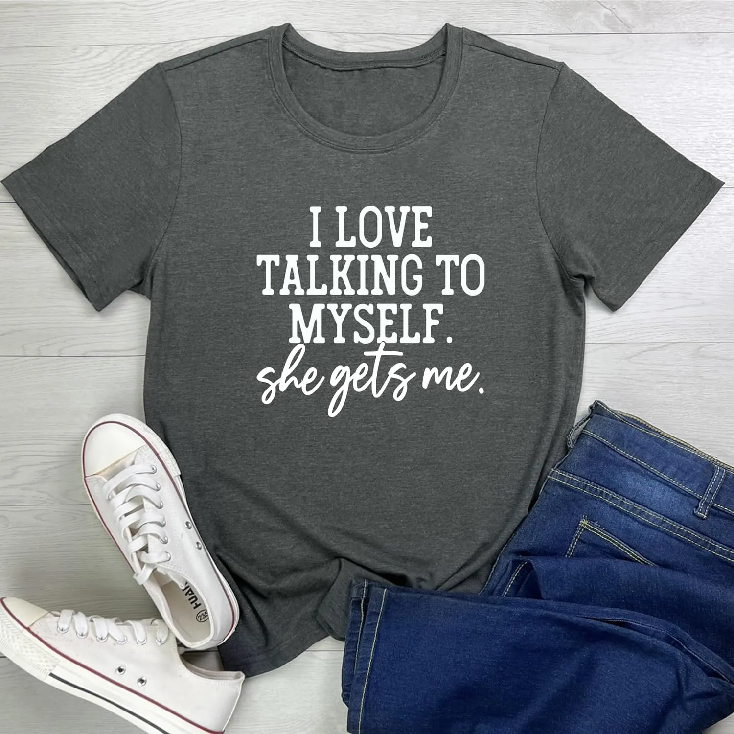 LOOKFACE I Love Talking to Myself She Gets me Women Graphic Shirts Cute Tees