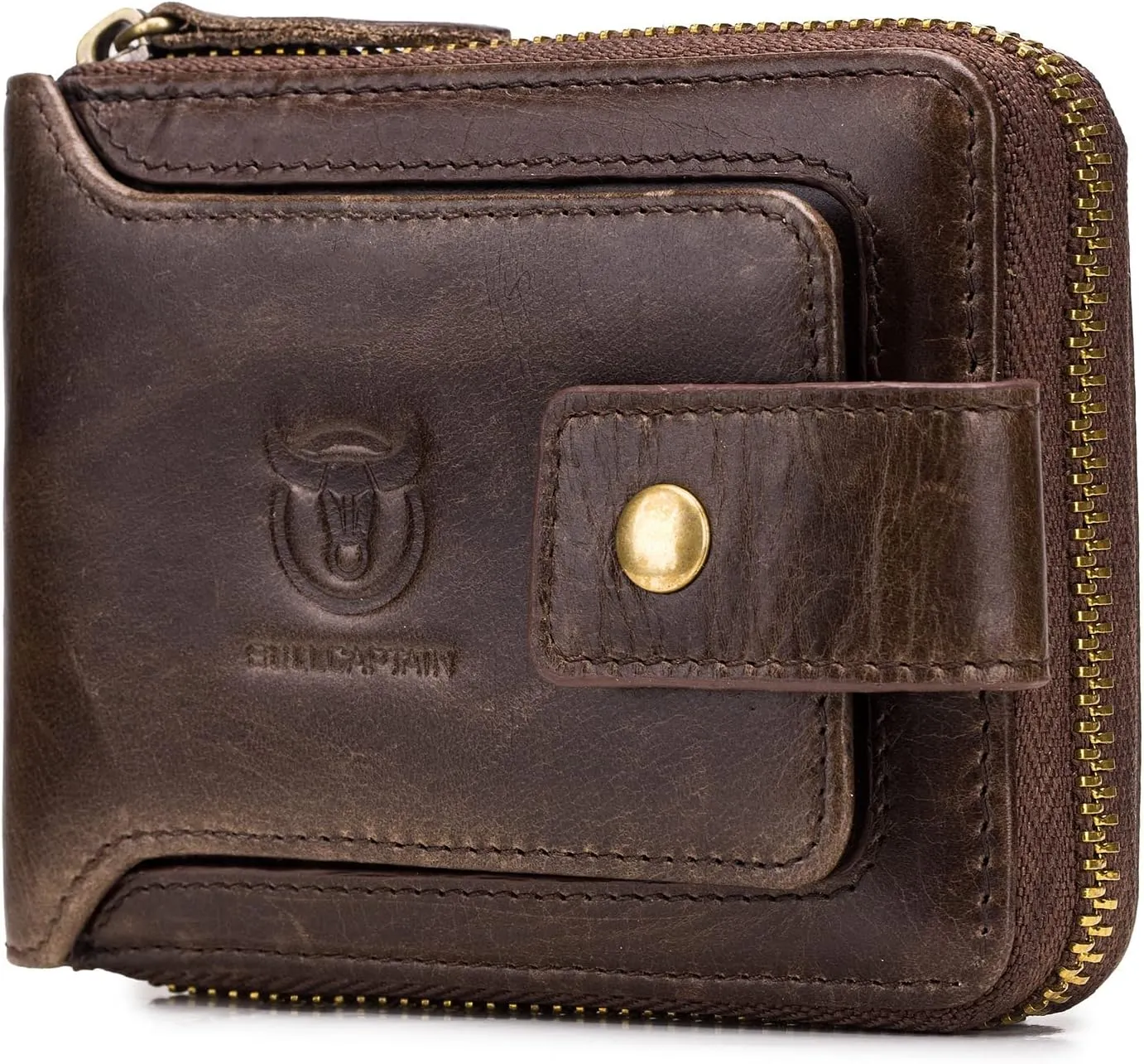 LUKZIJAES Genuine Leather Wallet for Men RFID Blocking Large Capacity Card Case with Zipper ID Window Coin Pocket (#2-Coffee)