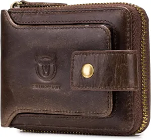 LUKZIJAES Genuine Leather Wallet for Men RFID Blocking Large Capacity Card Case with Zipper ID Window Coin Pocket (#2-Coffee)