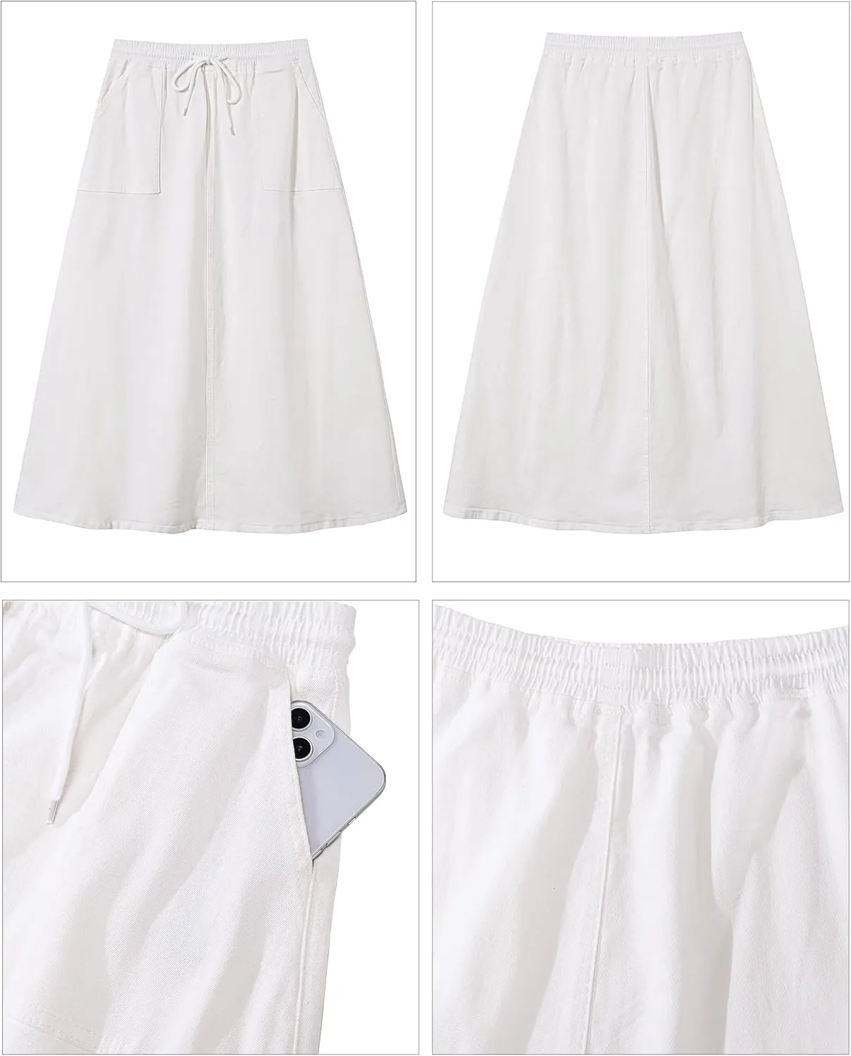 luvamia Denim Skirts for Women Trendy A Line Long Maxi Pull On Elastic Waist Drawstring Stretchy Jean Skirt with Pockets