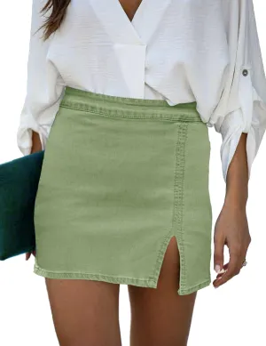 luvamia Jean Skirt for Women with Slit High Wasited Bodycon Stretch Pencil Mini Short Denim Skirts