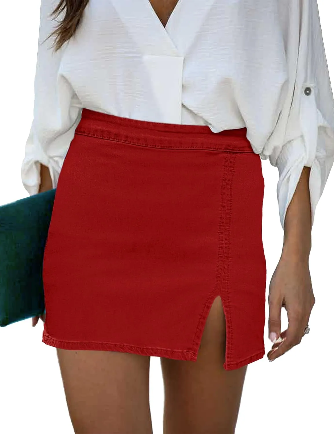 luvamia Jean Skirt for Women with Slit High Wasited Bodycon Stretch Pencil Mini Short Denim Skirts