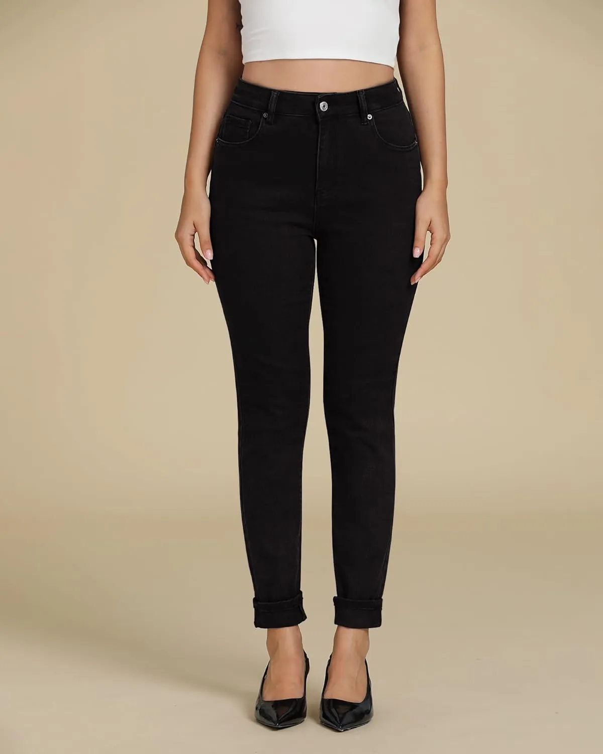 luvamia Skinny Jeans for Women Trendy High Waisted Fold Hem Slim Fit Stretchy Denim Pants Jeggings Jeans with Pockets
