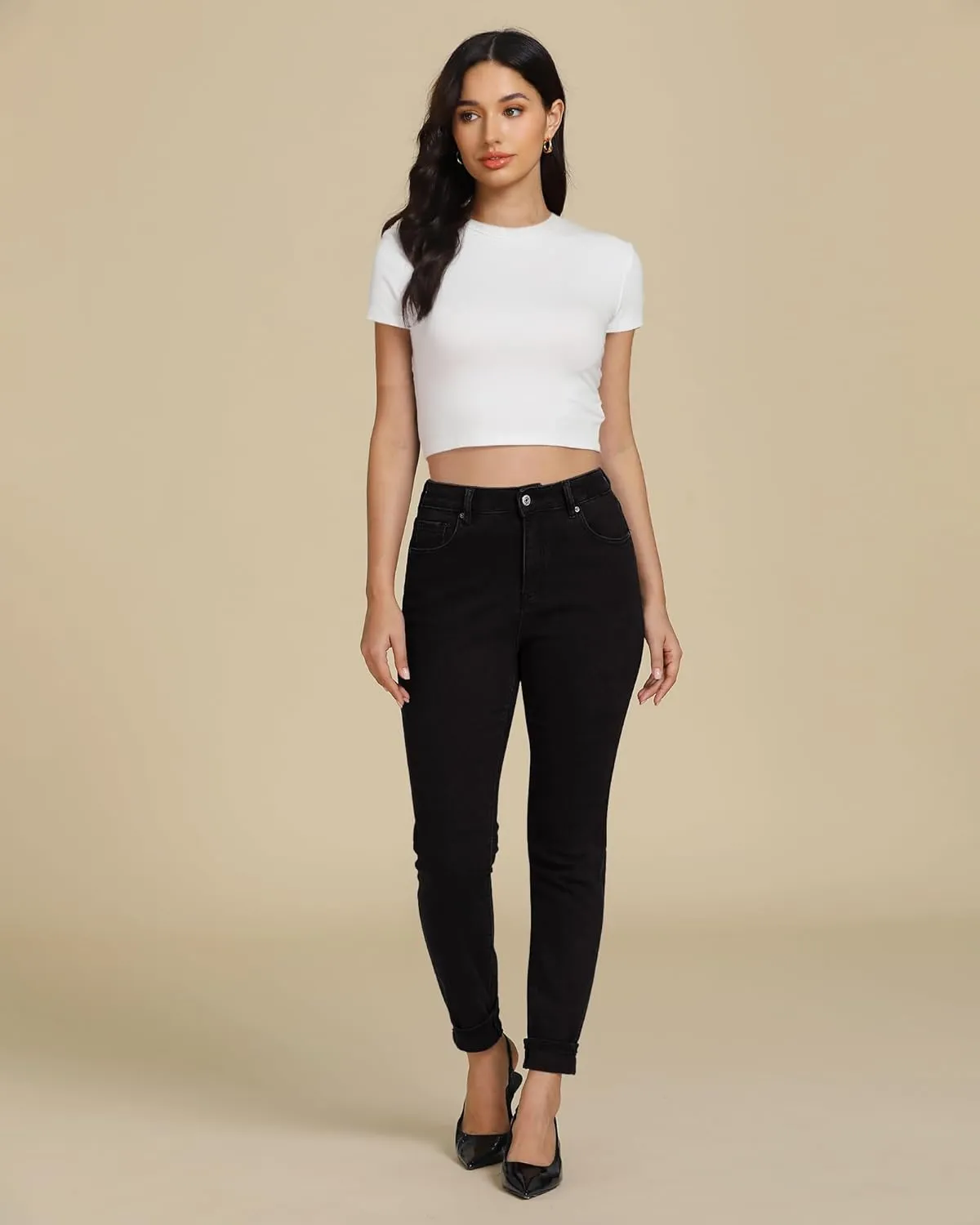 luvamia Skinny Jeans for Women Trendy High Waisted Fold Hem Slim Fit Stretchy Denim Pants Jeggings Jeans with Pockets