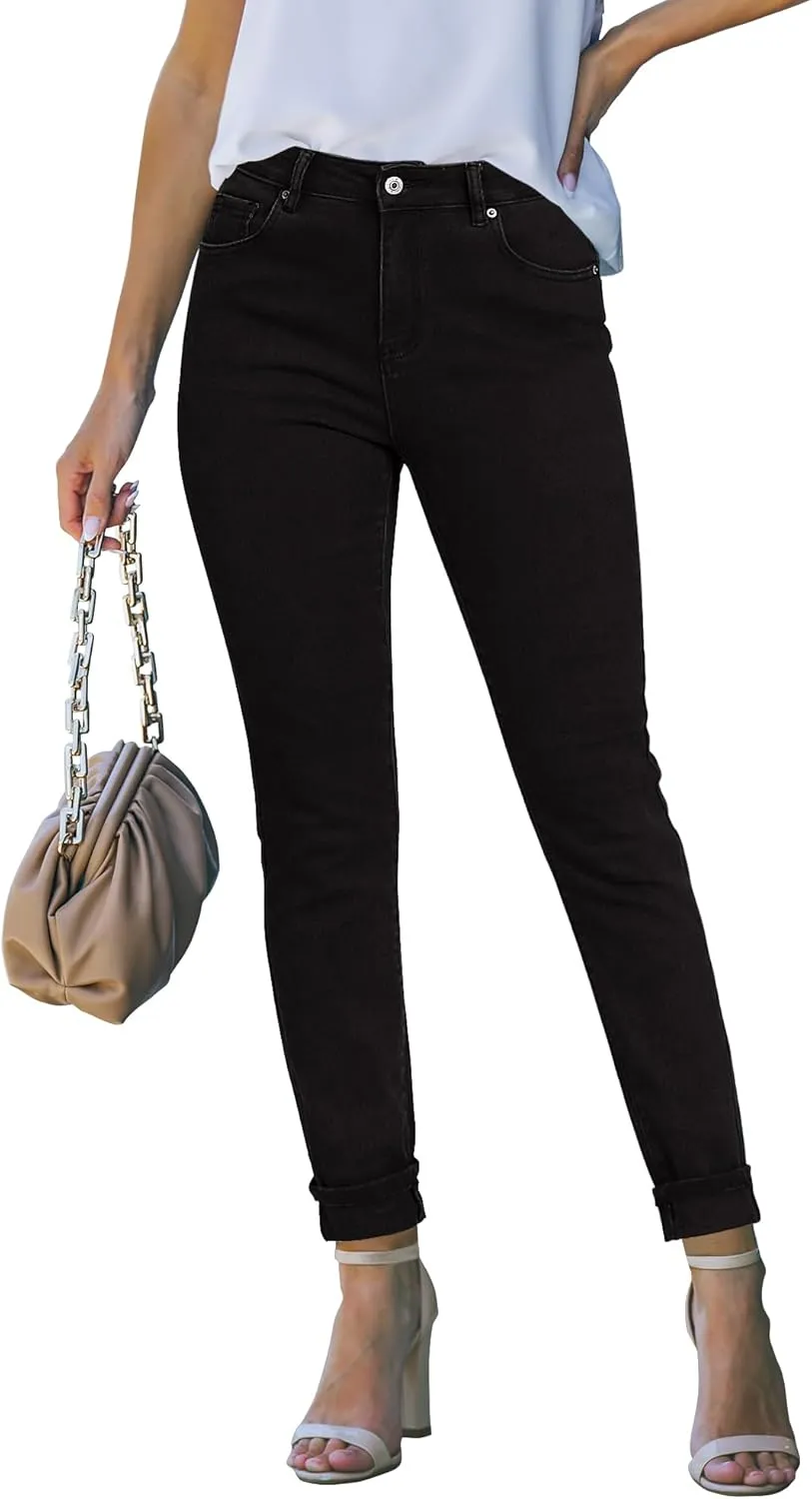 luvamia Skinny Jeans for Women Trendy High Waisted Fold Hem Slim Fit Stretchy Denim Pants Jeggings Jeans with Pockets