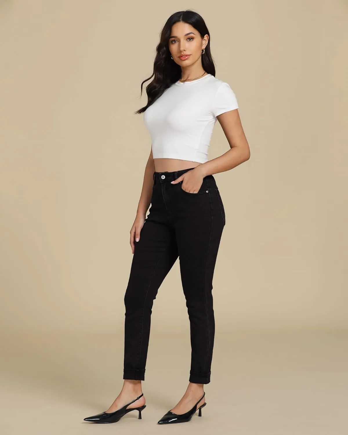 luvamia Skinny Jeans for Women Trendy High Waisted Fold Hem Slim Fit Stretchy Denim Pants Jeggings Jeans with Pockets
