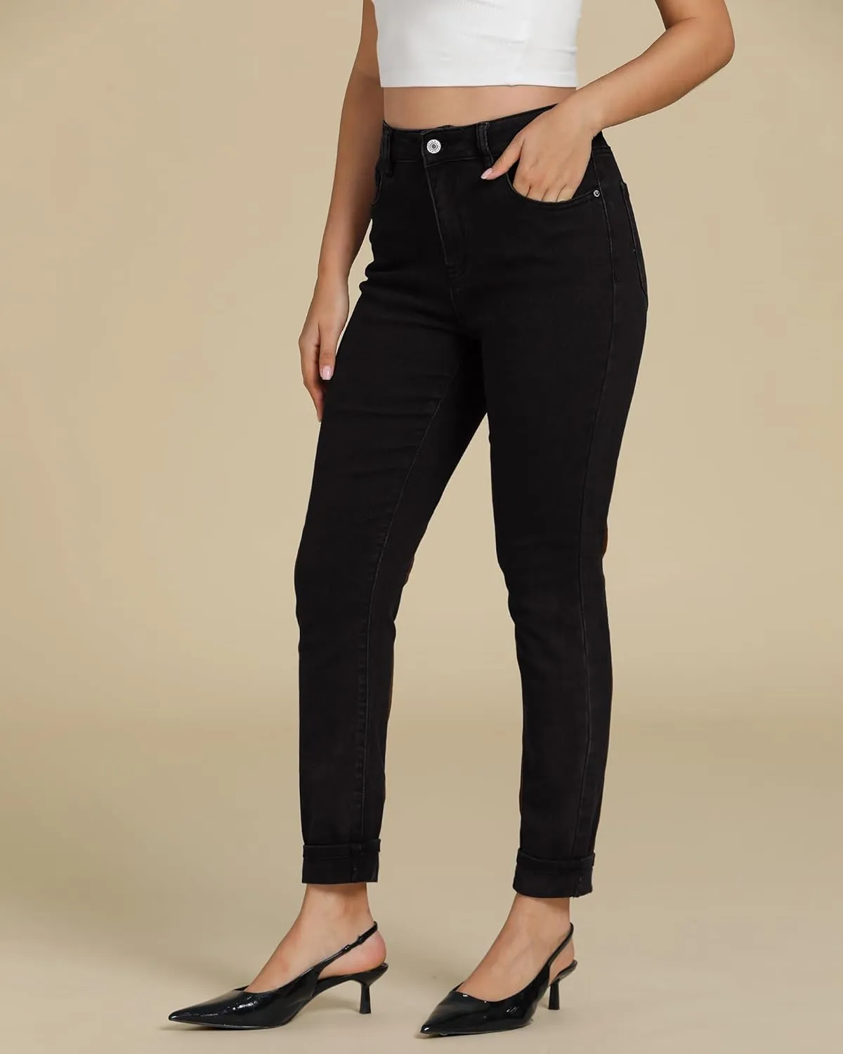 luvamia Skinny Jeans for Women Trendy High Waisted Fold Hem Slim Fit Stretchy Denim Pants Jeggings Jeans with Pockets