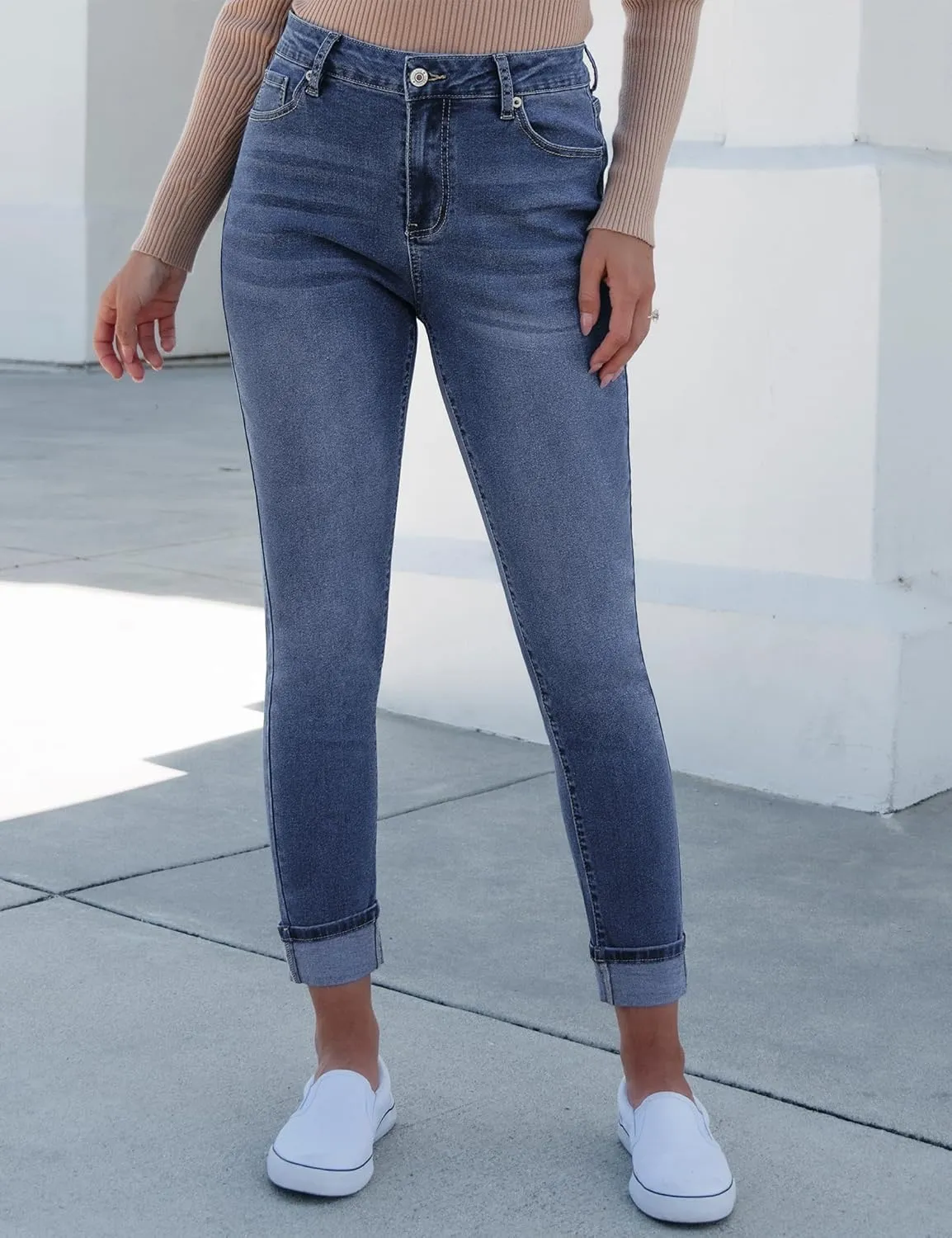 luvamia Skinny Jeans for Women Trendy High Waisted Fold Hem Slim Fit Stretchy Denim Pants Jeggings Jeans with Pockets