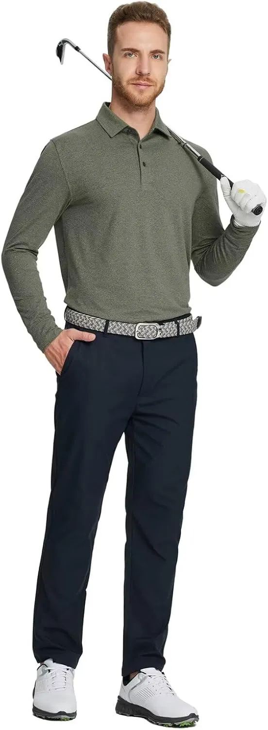 M MAELREG Golf Shirts for Men Dry Fit Performance Moisture Wicking Casual Heather Collared Long Sleeve Polo Shirts for Men