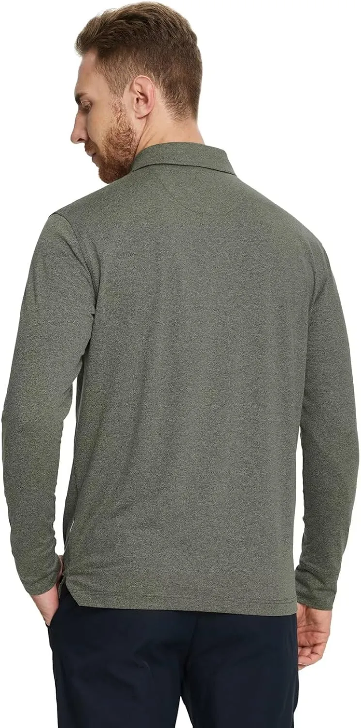 M MAELREG Golf Shirts for Men Dry Fit Performance Moisture Wicking Casual Heather Collared Long Sleeve Polo Shirts for Men