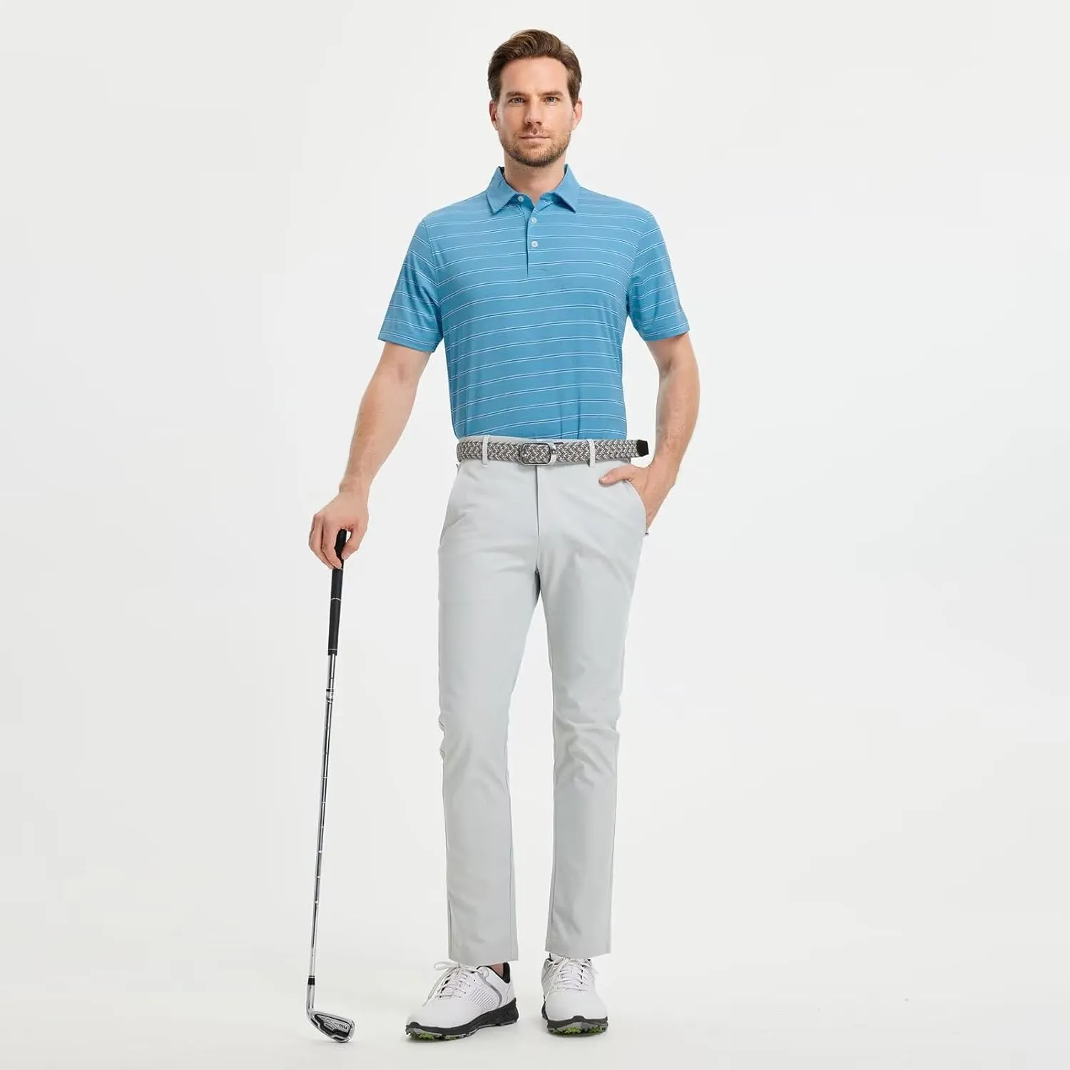 M MAELREG Mens Polo Shirts Short Sleeve Stripe Heather Dry Fit Polo Shirts for Men Moisture Wicking Mens Golf Shirt
