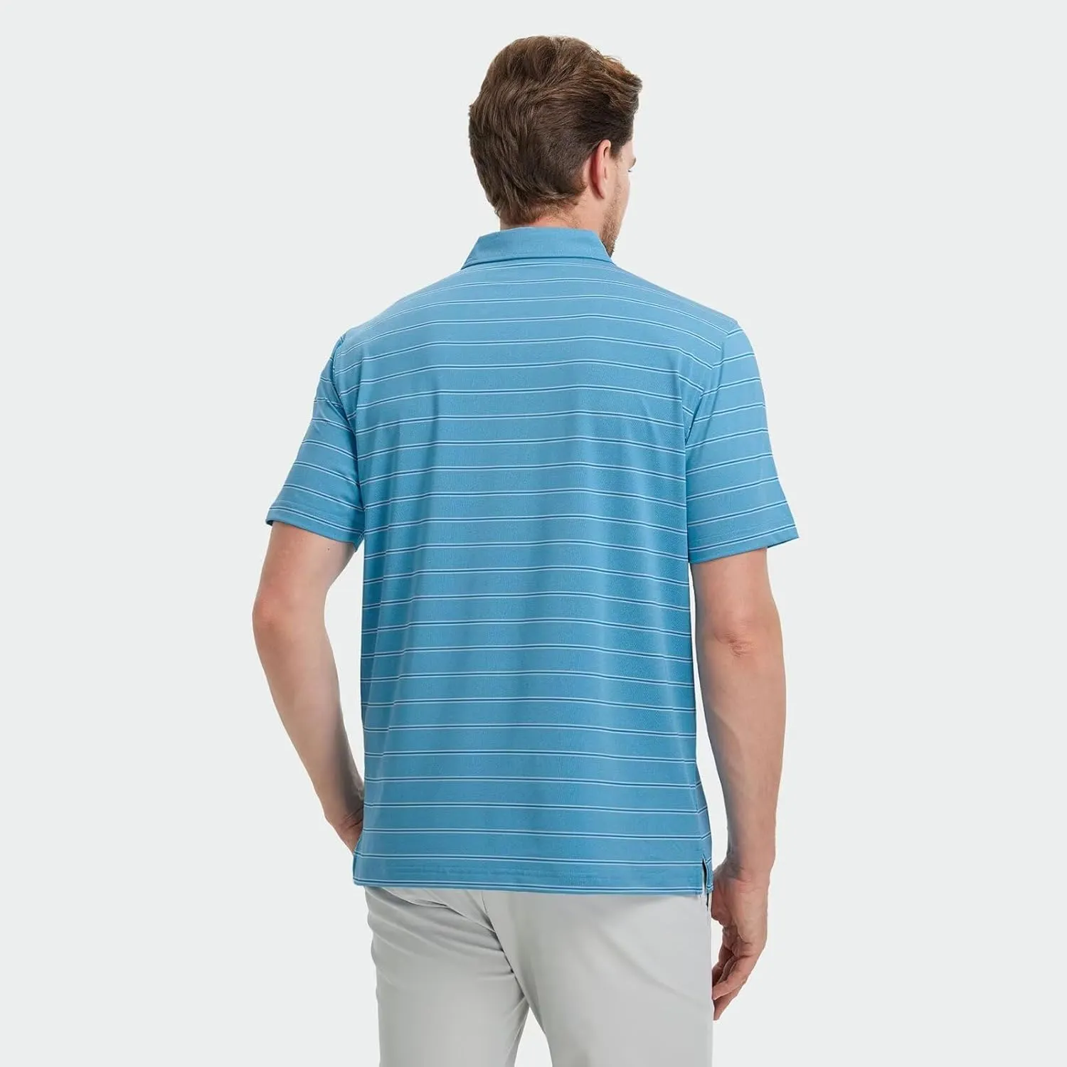 M MAELREG Mens Polo Shirts Short Sleeve Stripe Heather Dry Fit Polo Shirts for Men Moisture Wicking Mens Golf Shirt