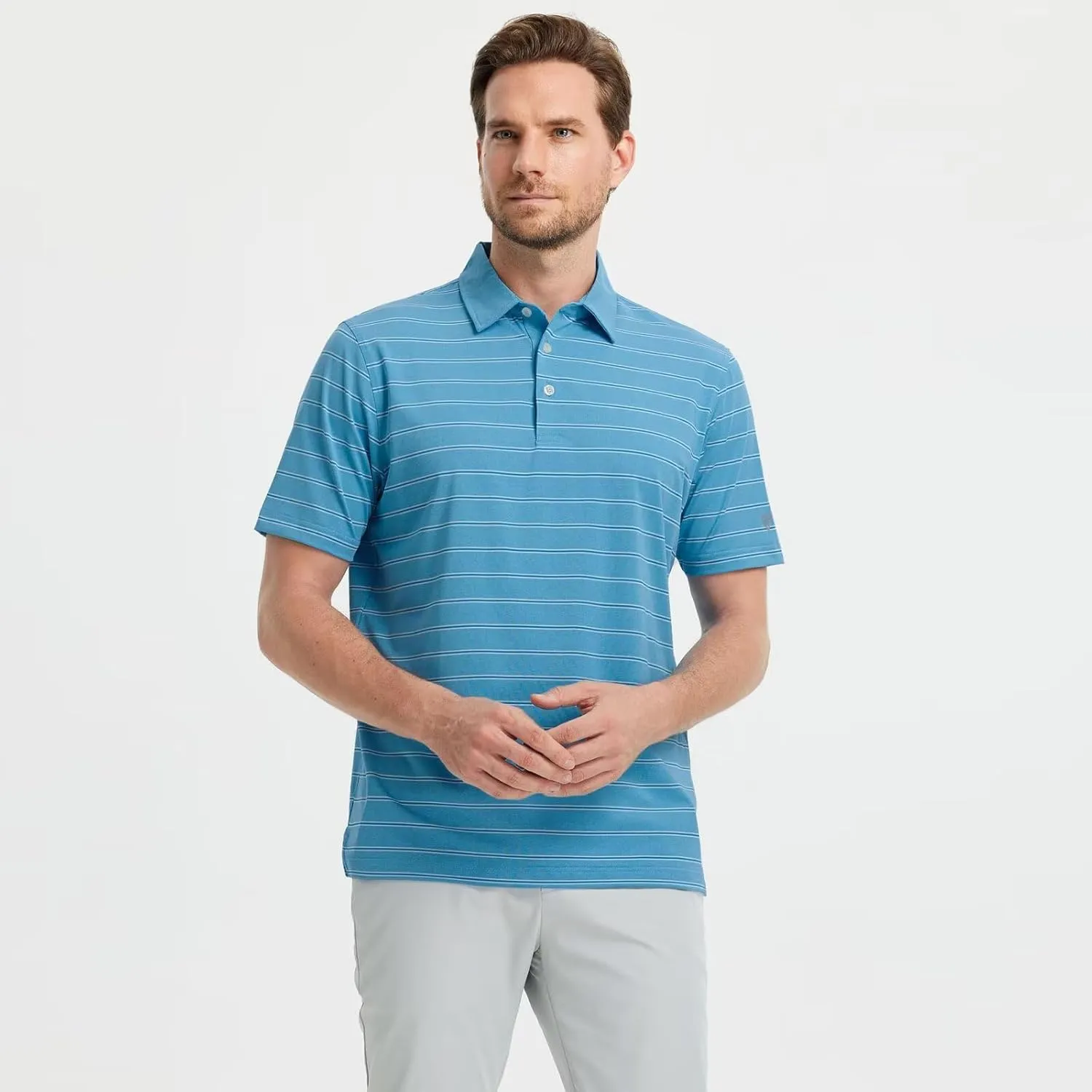 M MAELREG Mens Polo Shirts Short Sleeve Stripe Heather Dry Fit Polo Shirts for Men Moisture Wicking Mens Golf Shirt