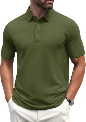 MAGCOMSEN Men's Polo Shirts Short Sleeve Cotton Pique Golf Shirt Casual Collared Shirt Lightweight Work Shirts with 3 Buttons