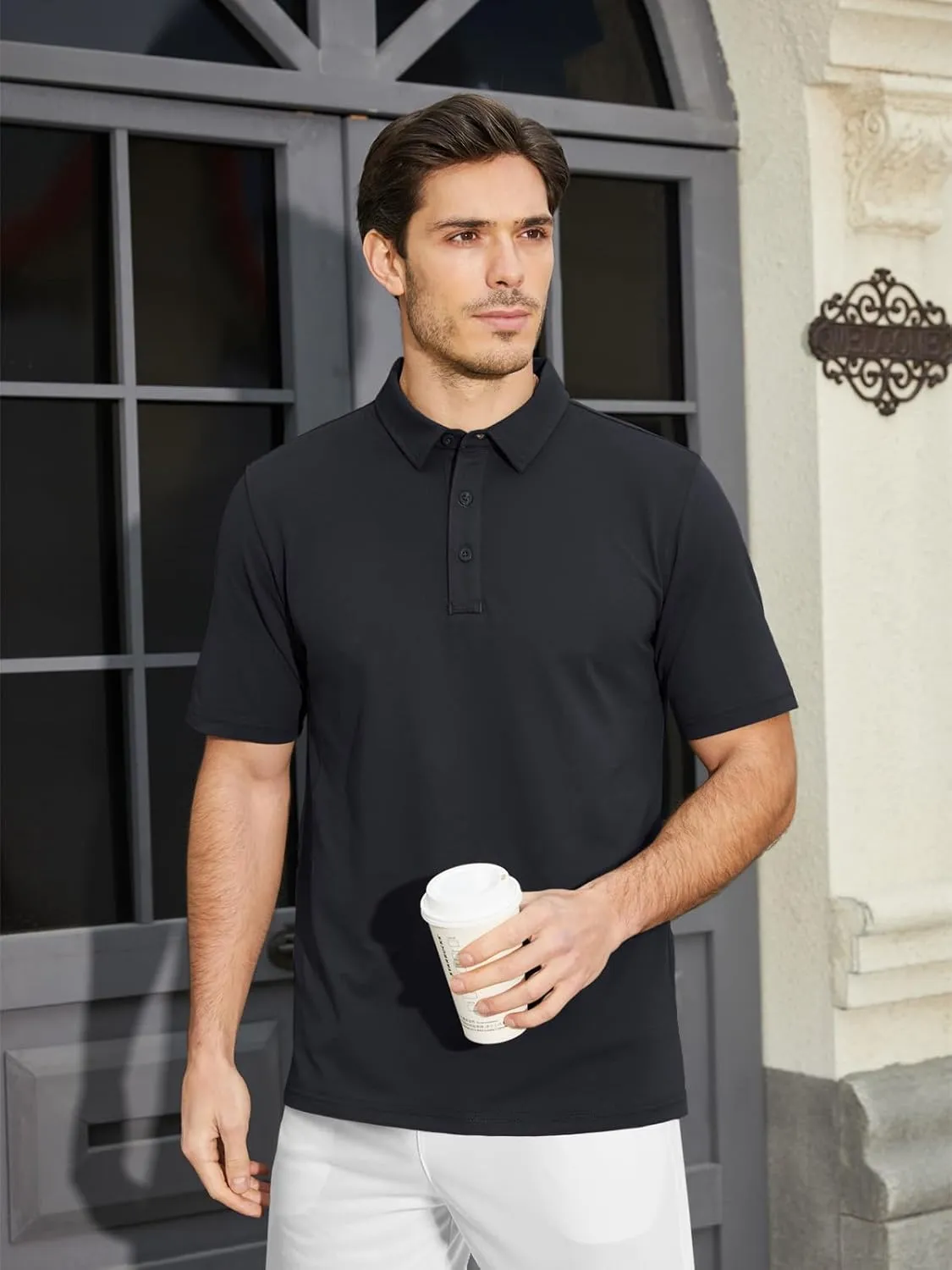 MAGCOMSEN Men's Polo Shirts Short Sleeve Cotton Pique Golf Shirt Casual Collared Shirt Lightweight Work Shirts with 3 Buttons