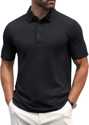 MAGCOMSEN Men's Polo Shirts Short Sleeve Cotton Pique Golf Shirt Casual Collared Shirt Lightweight Work Shirts with 3 Buttons
