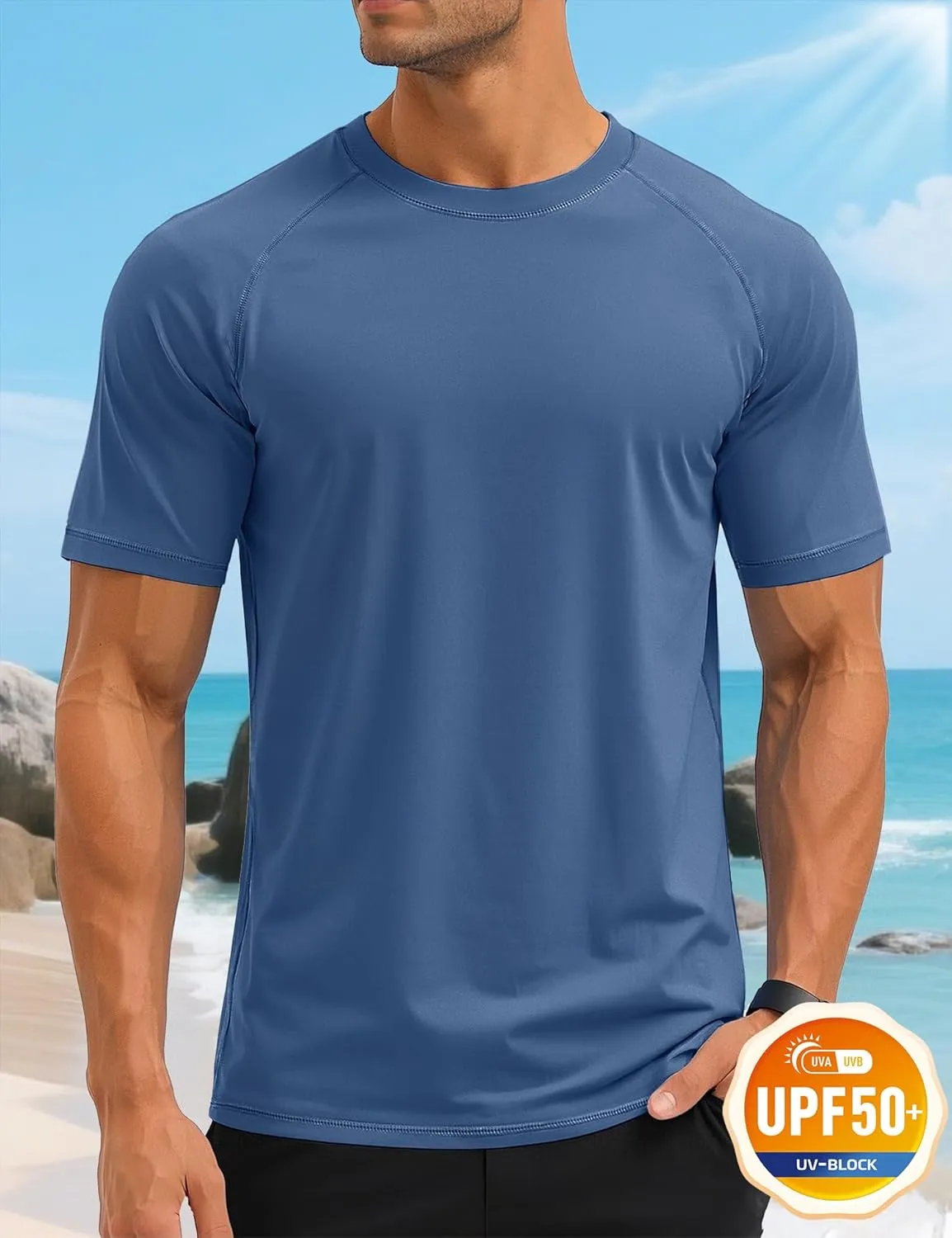 MAGCOMSEN Men's Short Sleeve UPF 50  T-Shirt Swim Quick Dry Rash Guard Athletic Surf Shirts Performance Water Shirts