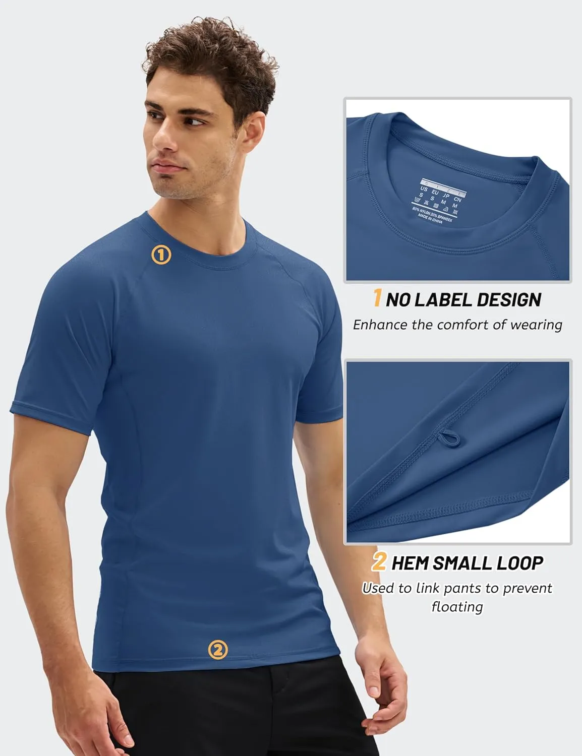 MAGCOMSEN Men's Short Sleeve UPF 50  T-Shirt Swim Quick Dry Rash Guard Athletic Surf Shirts Performance Water Shirts