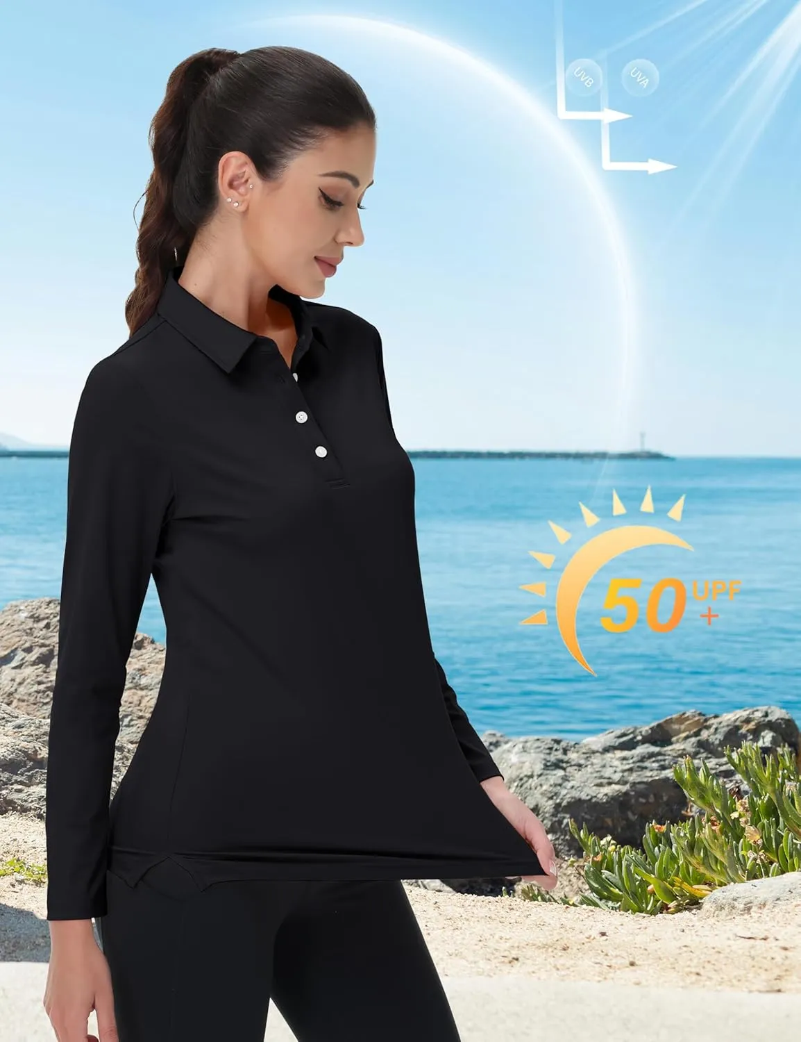MAGCOMSEN Women's Polo Shirts Long Sleeve Golf T Shirt Quick Dry UPF 50  Sun Protection Lightweight Athletic Tennis Shirts