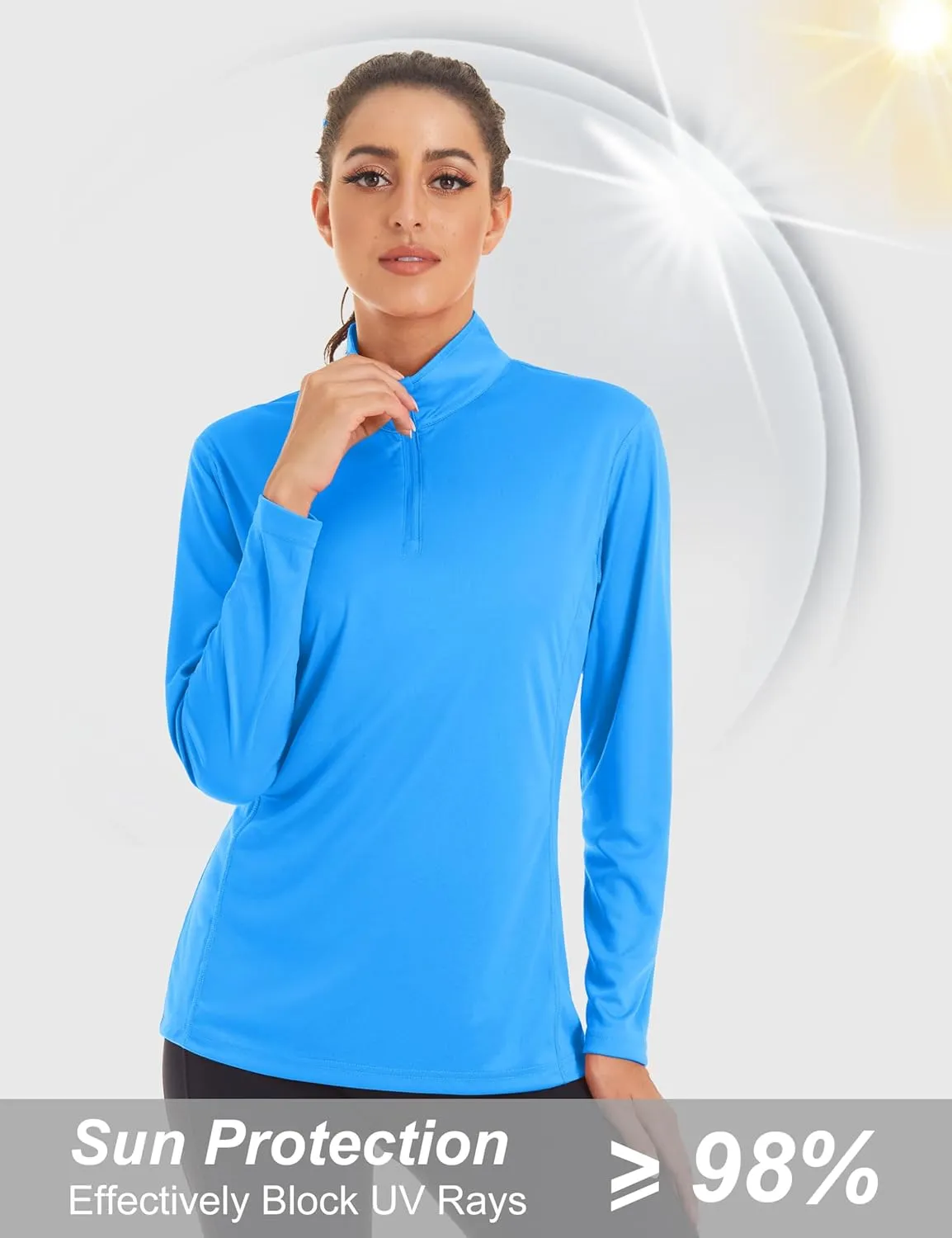 MAGCOMSEN Women's Shirts Long Sleeve 1/4 Zip UPF50  UV Sun Protection Quick Dry Workout Hiking Athletic Shirts Rash Guard