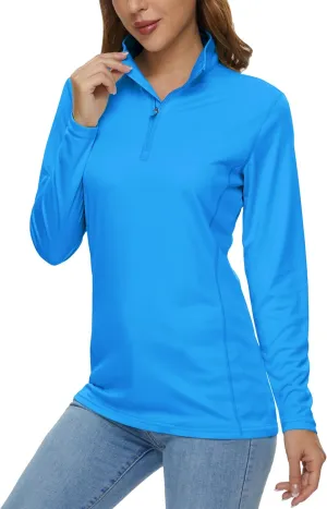 MAGCOMSEN Women's Shirts Long Sleeve 1/4 Zip UPF50  UV Sun Protection Quick Dry Workout Hiking Athletic Shirts Rash Guard