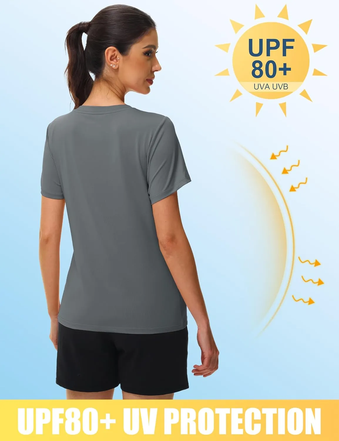 MAGCOMSEN Workout Shirts for Women UPF 80  V-Neck Tees Quick Dry Yoga Top Short Sleeve T-Shirts Gym Athletic