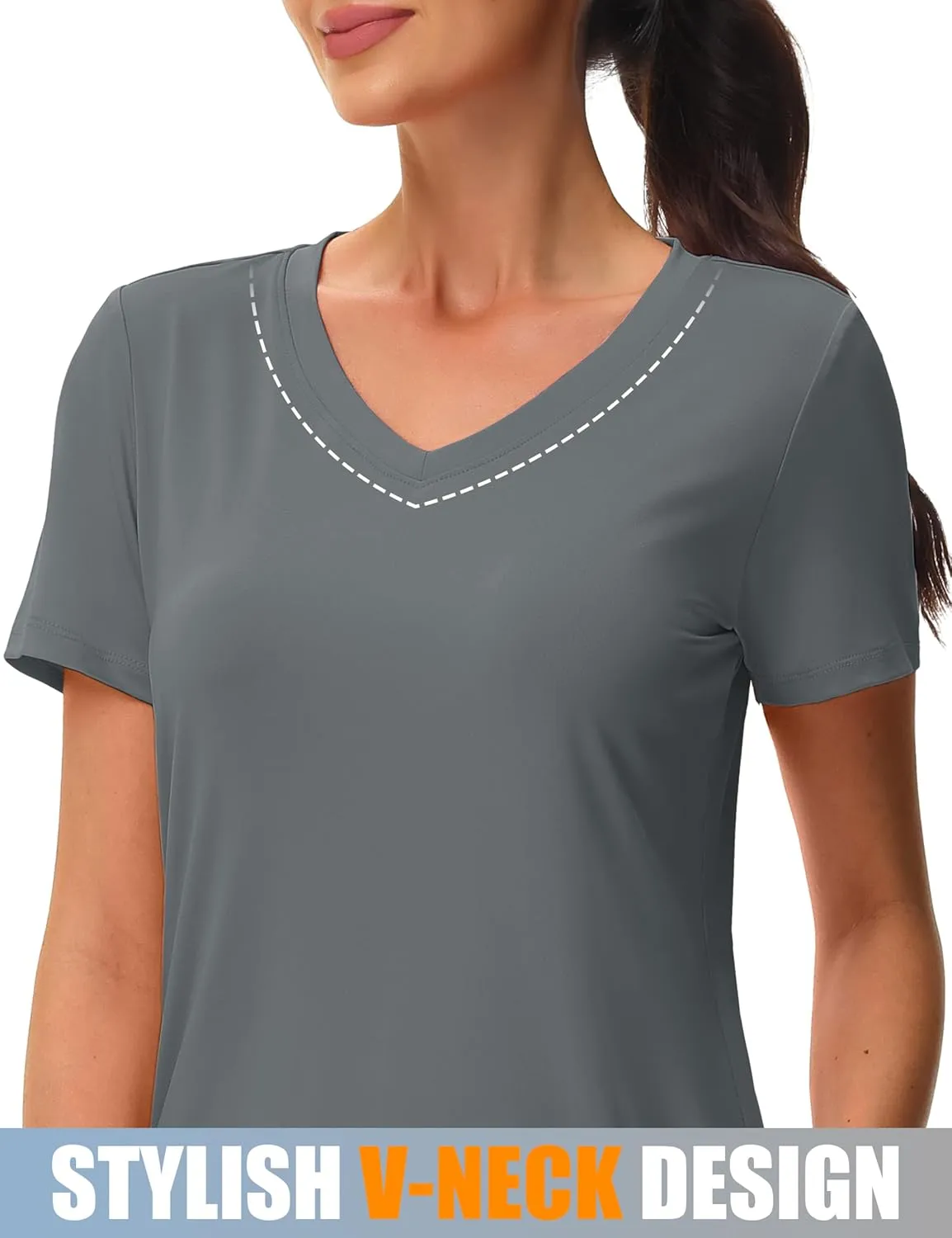 MAGCOMSEN Workout Shirts for Women UPF 80  V-Neck Tees Quick Dry Yoga Top Short Sleeve T-Shirts Gym Athletic