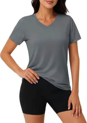 MAGCOMSEN Workout Shirts for Women UPF 80  V-Neck Tees Quick Dry Yoga Top Short Sleeve T-Shirts Gym Athletic