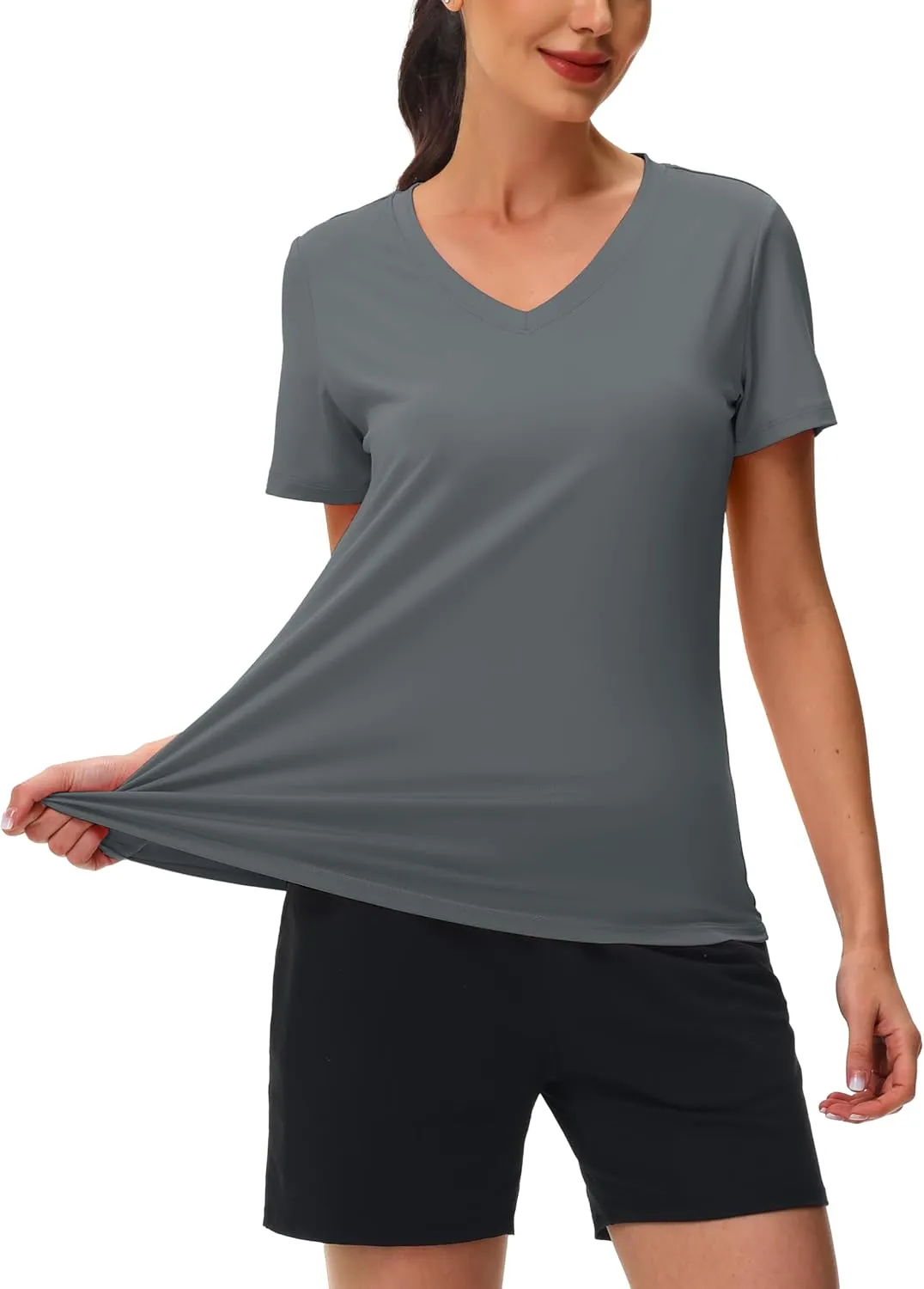 MAGCOMSEN Workout Shirts for Women UPF 80  V-Neck Tees Quick Dry Yoga Top Short Sleeve T-Shirts Gym Athletic