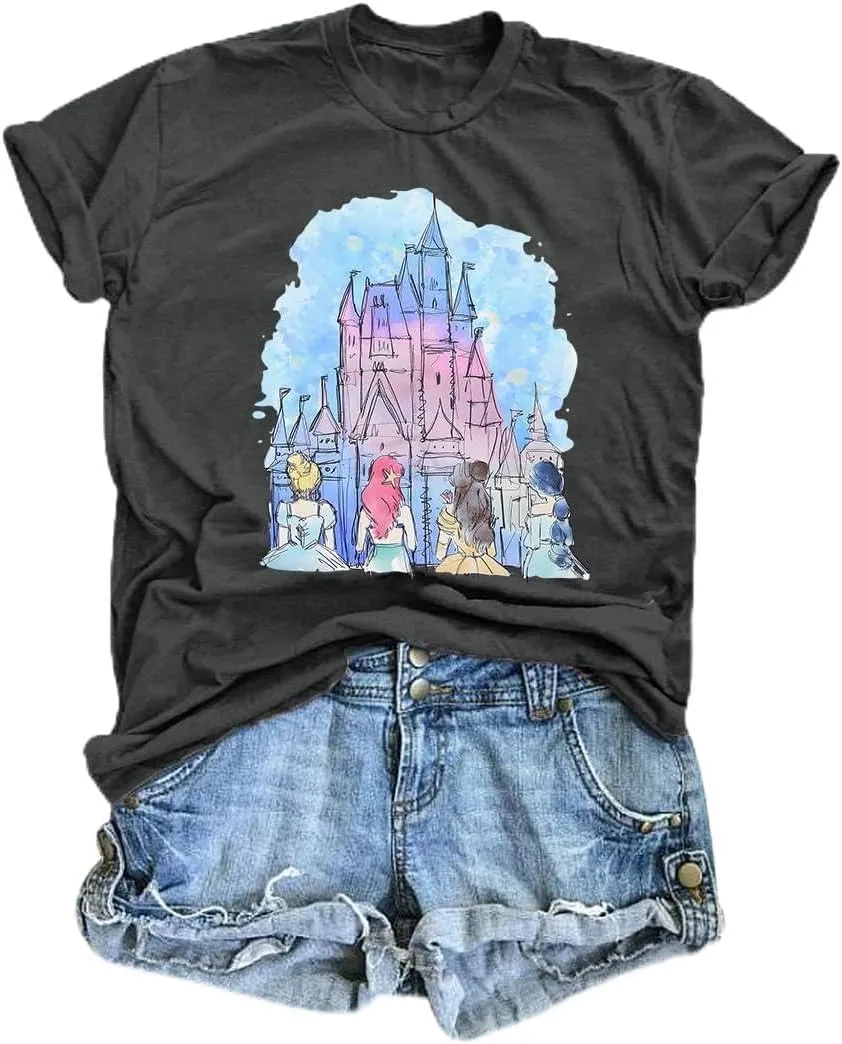 Magic Kingdom Shirts Castle T Shirts for Women Princess Castle Shirt Funny Vacation Trip Tee Casual Holiday Top