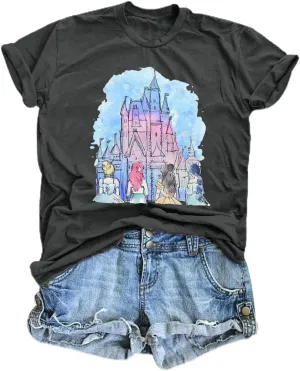 Magic Kingdom Shirts Castle T Shirts for Women Princess Castle Shirt Funny Vacation Trip Tee Casual Holiday Top
